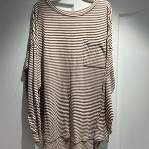 Old Navy Brown and White Striped Top